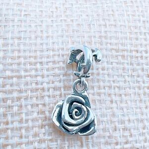 Rose in Full Bloom Dangle Charm S925 Sterling Silver Charm For Bracelet Necklace
